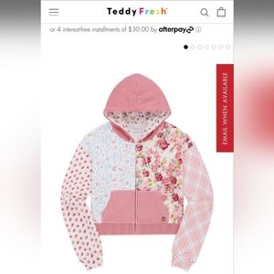 Medium Teddy Fresh Red Patchwork Cropped Zip-Up Jacket